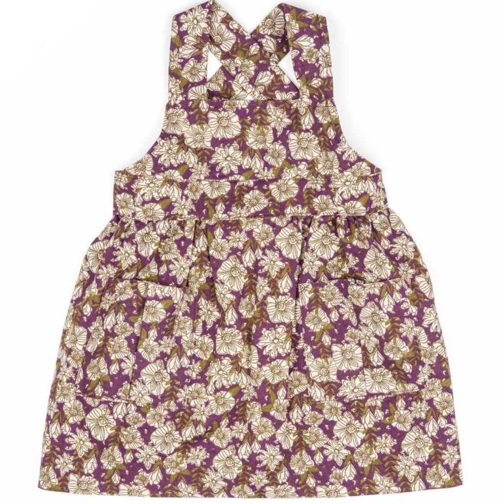 MILKBARN | Purple Floral Organic Linen and Cotton Pinafore Apron